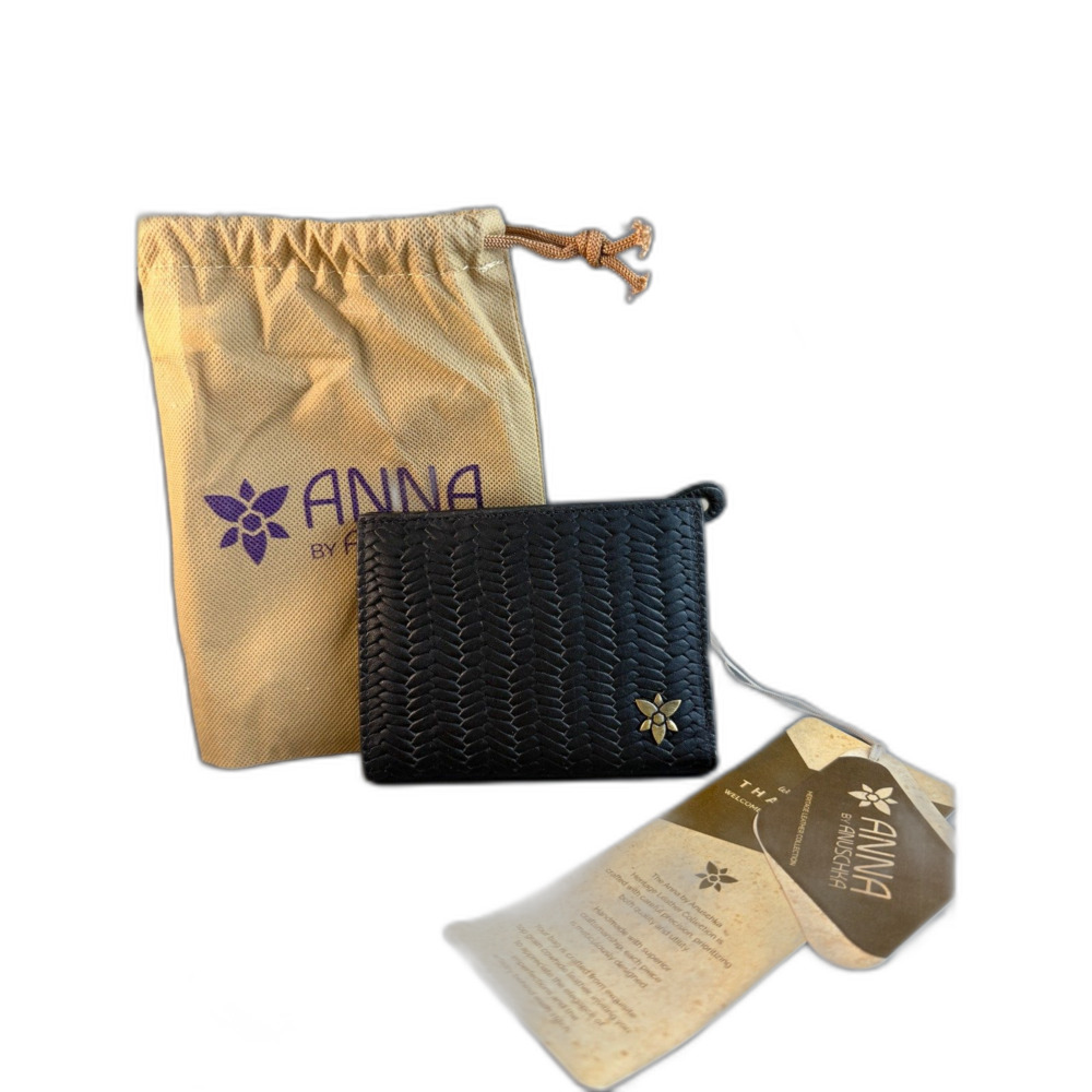 NWT Anna by Anuschka Heritage Leather Black RFID Mini Two-Fold Wallet 1922
